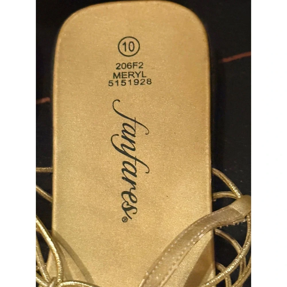 Fanfares Gold Metallic Strappy Slingback Sandals Women's Size 10 Resort Boho  ✨ - Picture 3 of 5